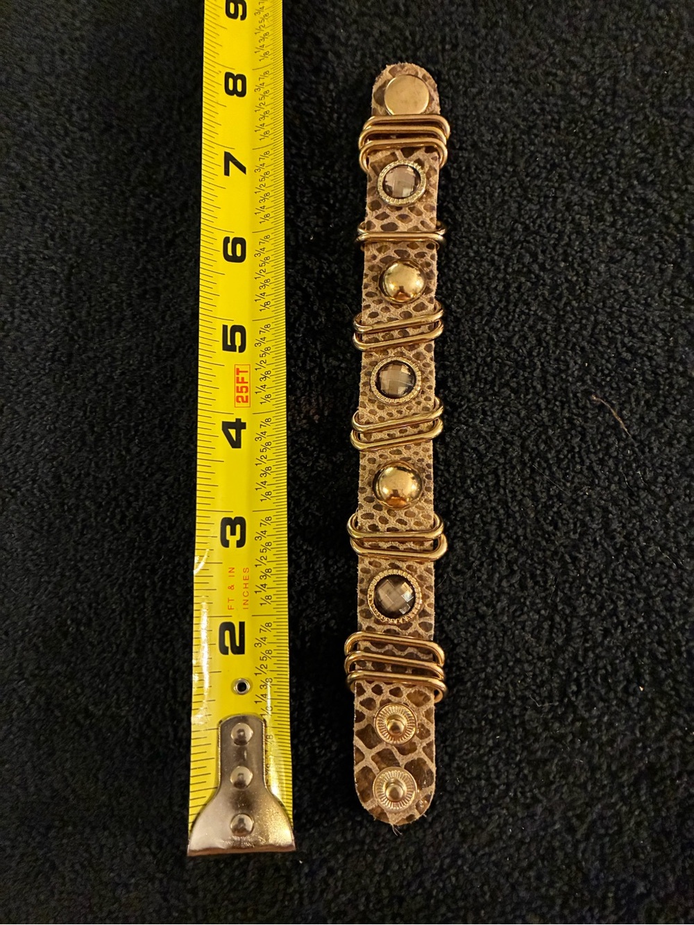 Gold-Tone Decorative Leather Cuff Bracelet